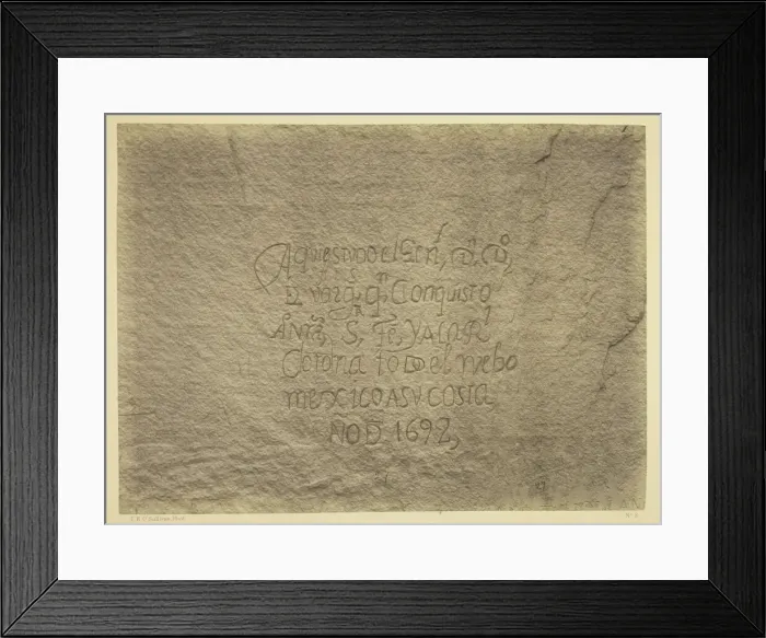 Framed Print : Historic Spanish Record of the Conquest, South Side of Inscription Rock... 1873. Creator: Tim O'Sullivan Framed Print : Historic Spanish Record of the Conquest, South Side of Inscription Rock... 1873. Creator: Tim O'Sullivan