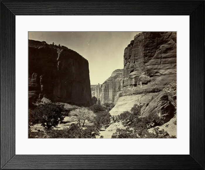 Framed Print : Head of Canon de Chelle, Looking Down. Walls about 1200 feet in height, 1873. Creator: Tim O'Sullivan Framed Print : Head of Canon de Chelle, Looking Down. Walls about 1200 feet in height, 1873. Creator: Tim O'Sullivan