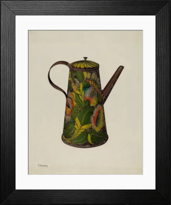 Framed Print : Toleware Coffee Pot, 1935 / 1942. Creator: Charles Henning Framed Print : Toleware Coffee Pot, 1935 / 1942. Creator: Charles Henning