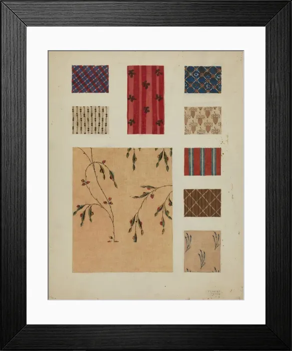Framed Print : Materials from Patchwork Bedspread, c. 1936. Creator: Frances Lichten Framed Print : Materials from Patchwork Bedspread, c. 1936. Creator: Frances Lichten