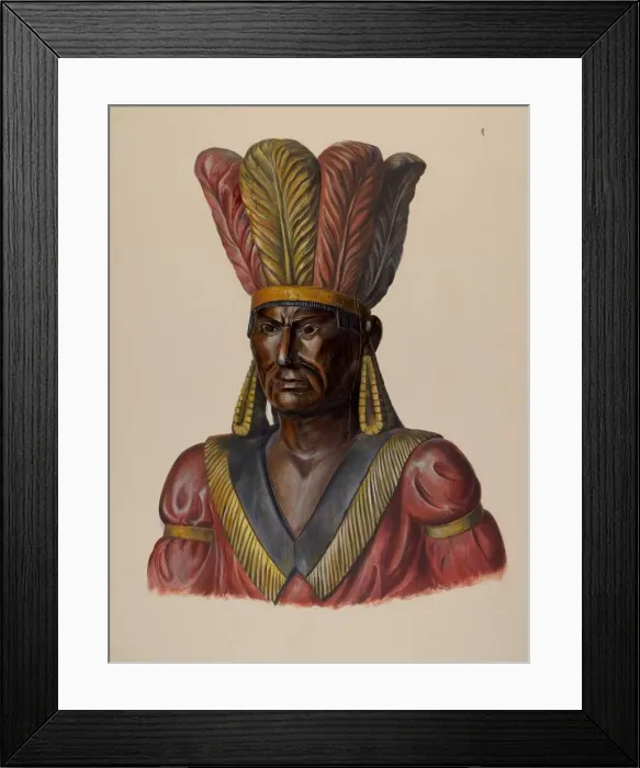 Framed Print : Cigar Store Indian, c. 1937. Creator: Walter Hochstrasser Framed Print : Cigar Store Indian, c. 1937. Creator: Walter Hochstrasser