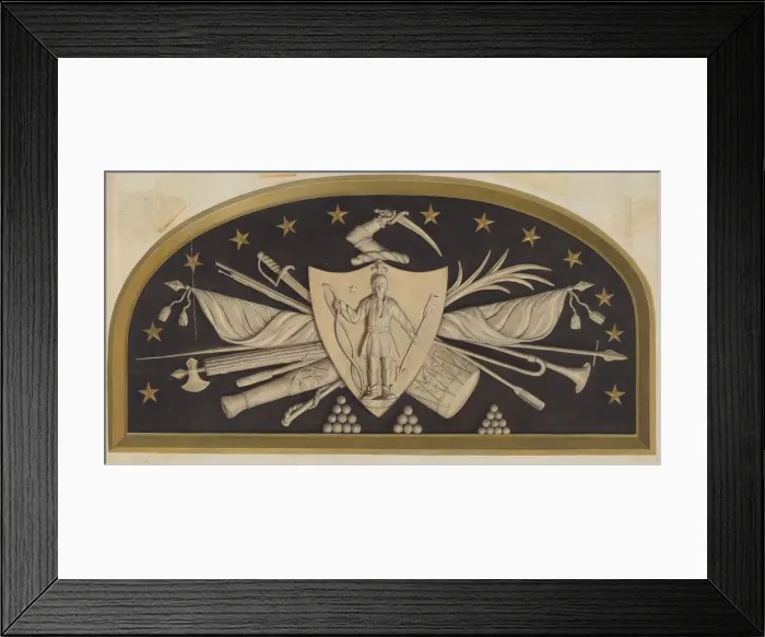 Framed Print : Lunette - Massachusetts State Seal, c. 1937. Creator: Jane Iverson Framed Print : Lunette - Massachusetts State Seal, c. 1937. Creator: Jane Iverson