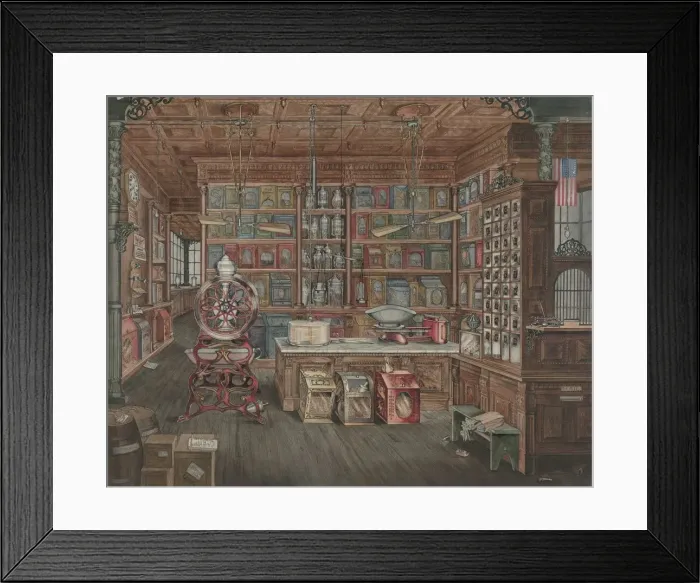 Framed Print : Grocery Store, 1935 / 1942. Creator: Perkins Harnly Framed Print : Grocery Store, 1935 / 1942. Creator: Perkins Harnly