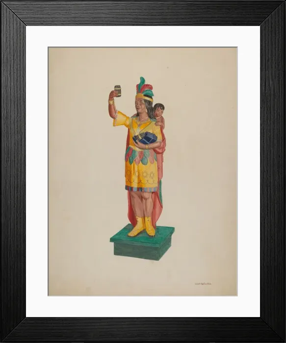 Framed Print : Cigar Store Indian, c. 1941. Creator: Violet Hartenstein Framed Print : Cigar Store Indian, c. 1941. Creator: Violet Hartenstein