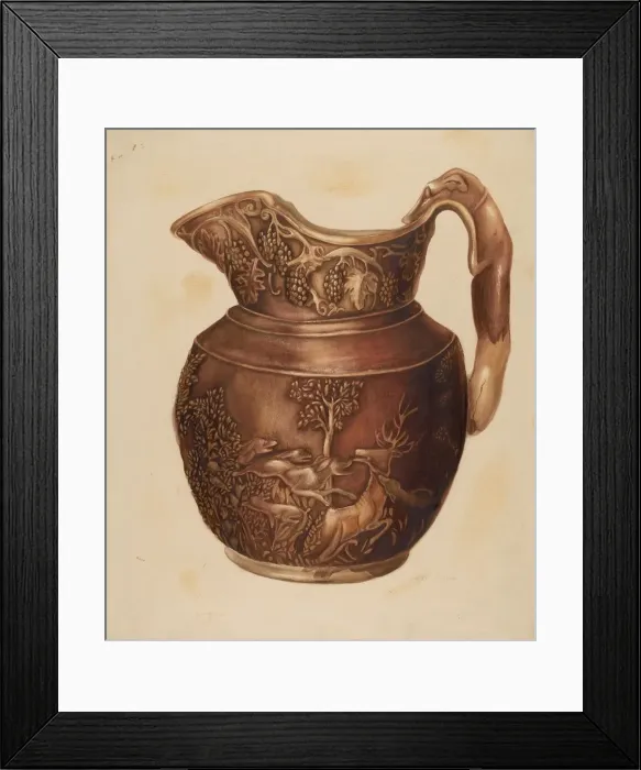 Framed Print : Pitcher w / Hound Handle, probably 1938. Creator: Edith Miller Framed Print : Pitcher w / Hound Handle, probably 1938. Creator: Edith Miller