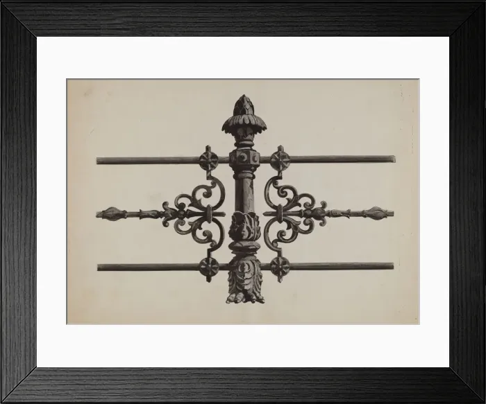 Framed Print : Iron Fence, c. 1936. Creator: Florence Huston Framed Print : Iron Fence, c. 1936. Creator: Florence Huston