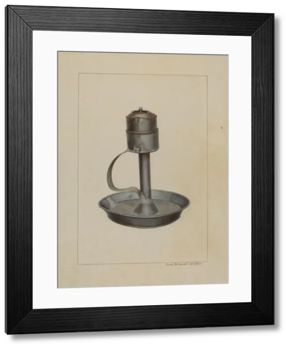 Framed Print : Whale Oil Lamp, c. 1938. Creator: James M. Lawson Framed Print : Whale Oil Lamp, c. 1938. Creator: James M. Lawson