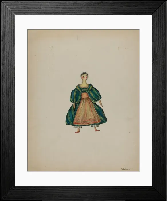 Framed Print : Old American Wooden Doll, 1940. Creator: Marie Lutrell Framed Print : Old American Wooden Doll, 1940. Creator: Marie Lutrell