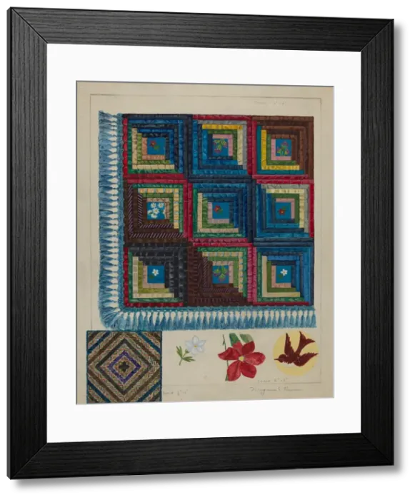 Framed Print : Quilt - Log Cabin Pattern, c. 1936. Creator: Magnus S. Fossum Framed Print : Quilt - Log Cabin Pattern, c. 1936. Creator: Magnus S. Fossum