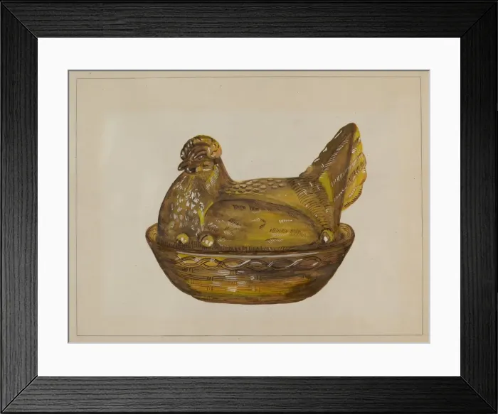 Framed Print : Hen on Dish, c. 1936. Creator: Katherine Hastings Framed Print : Hen on Dish, c. 1936. Creator: Katherine Hastings