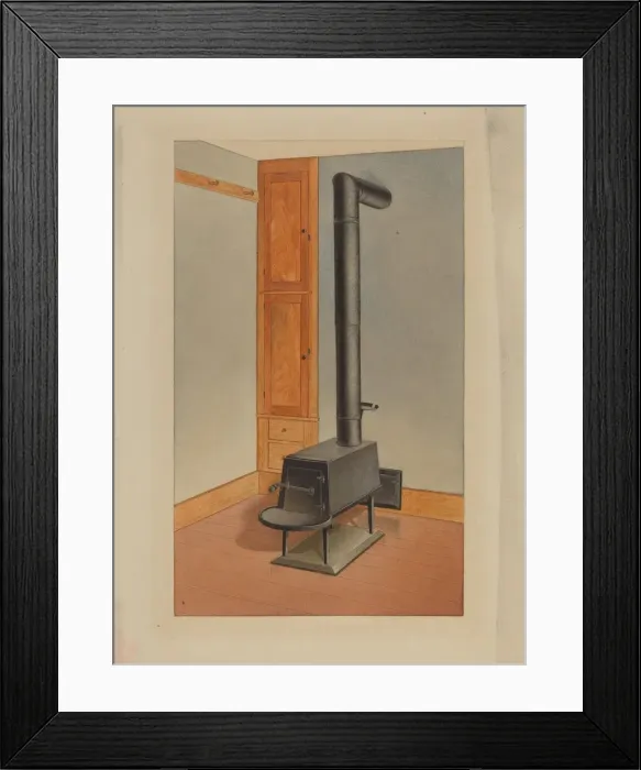 Framed Print : Shaker Stove / Built-in Closet, c. 1938. Creator: John W Kelleher Framed Print : Shaker Stove / Built-in Closet, c. 1938. Creator: John W Kelleher
