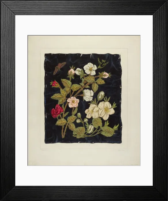 Framed Print : Handmade Flowers on Black, 1935 / 1942. Creator: Frank J Mace Framed Print : Handmade Flowers on Black, 1935 / 1942. Creator: Frank J Mace