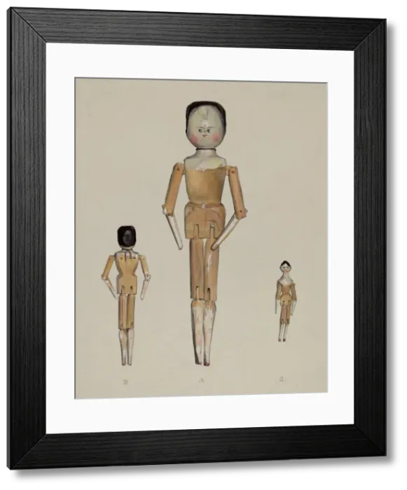 Framed Print : Jointed Wooden Dolls, c. 1936. Creator: Jane Iverson Framed Print : Jointed Wooden Dolls, c. 1936. Creator: Jane Iverson