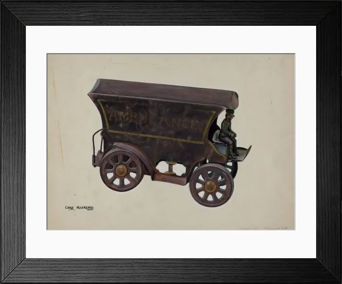 Framed Print : Ambulance Carriage Toy, c. 1939. Creator: Chris Makrenos Framed Print : Ambulance Carriage Toy, c. 1939. Creator: Chris Makrenos