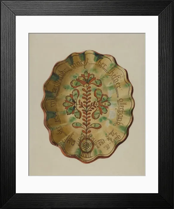 Framed Print : Pennsylvania German Dish, c. 1936. Creator: Albert J. Levone Framed Print : Pennsylvania German Dish, c. 1936. Creator: Albert J. Levone