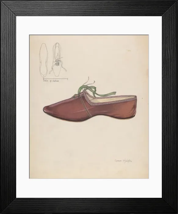 Framed Print : Womans Slipper, c. 1937. Creator: Grace Halpin Framed Print : Womans Slipper, c. 1937. Creator: Grace Halpin