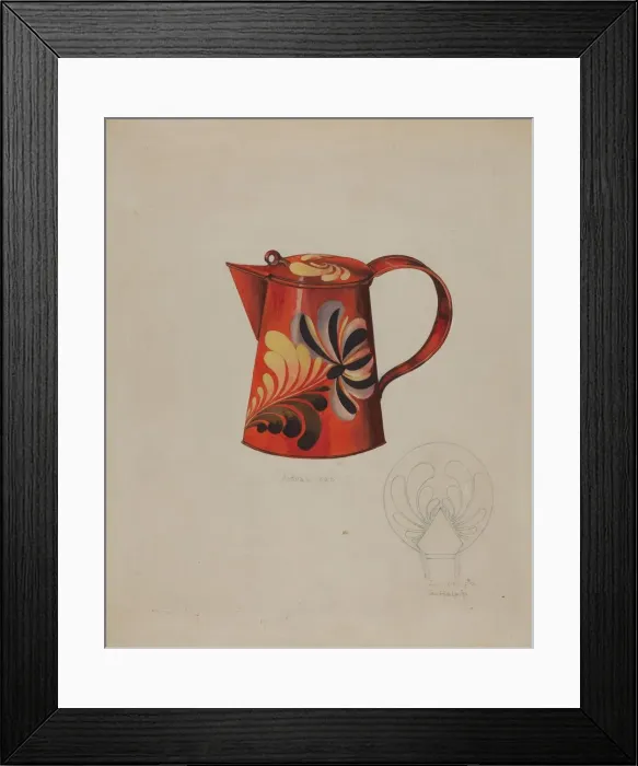 Framed Print : Toleware Syrup Pitcher, c. 1937. Creator: Grace Halpin Framed Print : Toleware Syrup Pitcher, c. 1937. Creator: Grace Halpin