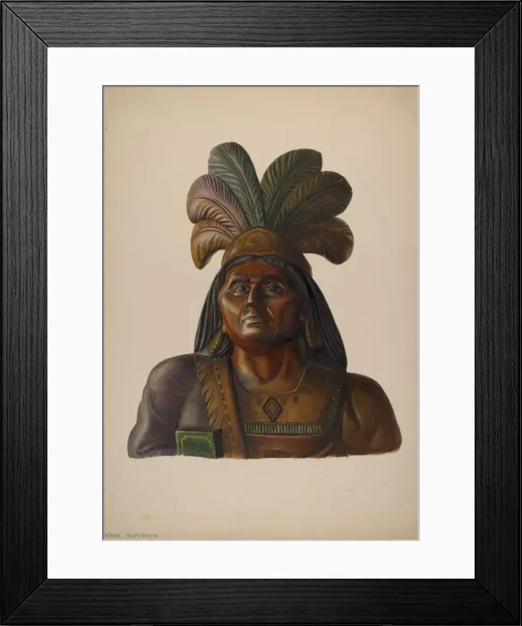 Framed Print : Cigar Store Indian, c. 1937. Creator: Walter Hochstrasser Framed Print : Cigar Store Indian, c. 1937. Creator: Walter Hochstrasser
