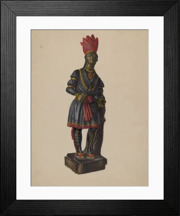 Framed Print : Cigar Store Indian, c. 1936. Creator: Walter Hochstrasser Framed Print : Cigar Store Indian, c. 1936. Creator: Walter Hochstrasser