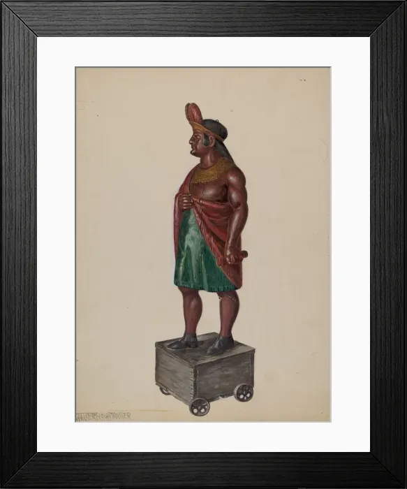 Framed Print : Cigar Store Indian, c. 1936. Creator: Walter Hochstrasser Framed Print : Cigar Store Indian, c. 1936. Creator: Walter Hochstrasser
