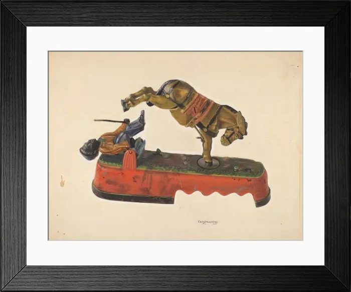 Framed Print : Toy Bank: Figure with Mule, c. 1937. Creator: Chris Makrenos Framed Print : Toy Bank: Figure with Mule, c. 1937. Creator: Chris Makrenos