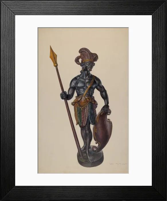 Framed Print : Cigar Store Indian, c. 1937. Creator: Walter Hochstrasser Framed Print : Cigar Store Indian, c. 1937. Creator: Walter Hochstrasser