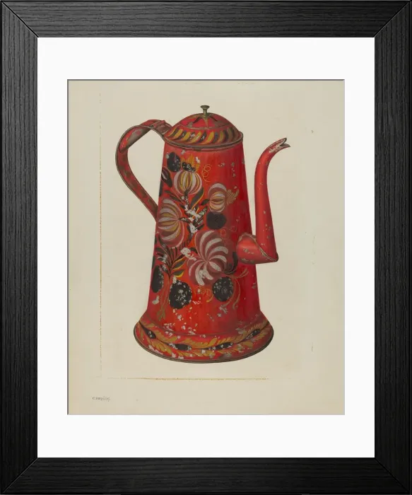 Framed Print : Toleware Coffee Pot, c. 1940. Creator: Charles Henning Framed Print : Toleware Coffee Pot, c. 1940. Creator: Charles Henning