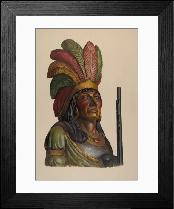 Framed Print : Cigar Store Indian, c. 1937. Creator: Walter Hochstrasser Framed Print : Cigar Store Indian, c. 1937. Creator: Walter Hochstrasser
