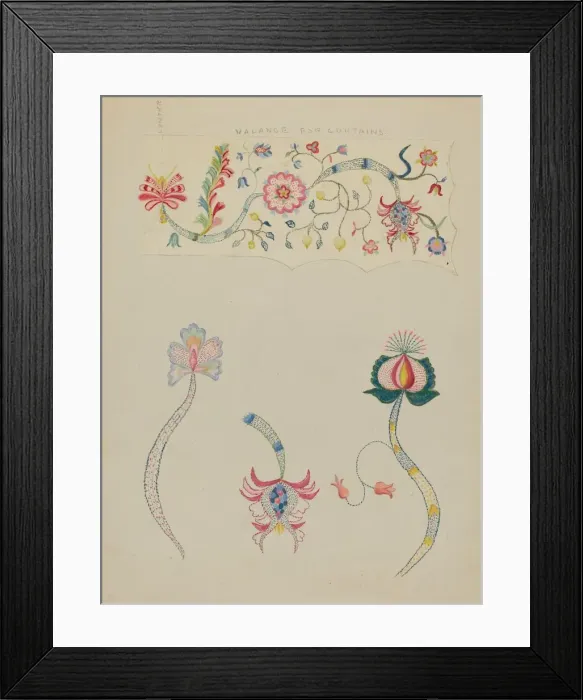 Framed Print : Crewel Embroidery, c. 1936. Creator: Fanchon Larzelere Framed Print : Crewel Embroidery, c. 1936. Creator: Fanchon Larzelere