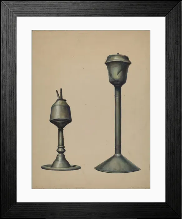Framed Print : Two Oil Lamps, c. 1938. Creator: Walter Hochstrasser Framed Print : Two Oil Lamps, c. 1938. Creator: Walter Hochstrasser