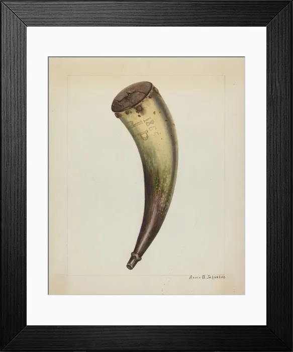 Framed Print : Powder Horn, c. 1938. Creator: Annie B Johnston Framed Print : Powder Horn, c. 1938. Creator: Annie B Johnston