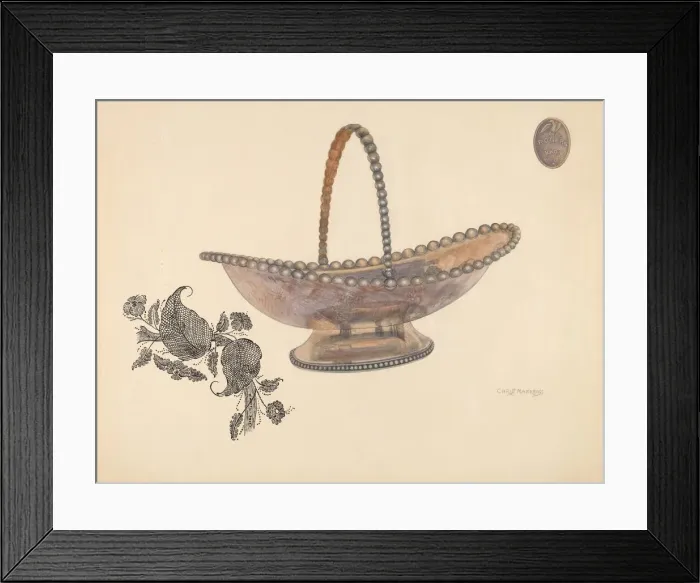 Framed Print : Silver Plate Bread Basket, c. 1937. Creator: Chris Makrenos Framed Print : Silver Plate Bread Basket, c. 1937. Creator: Chris Makrenos