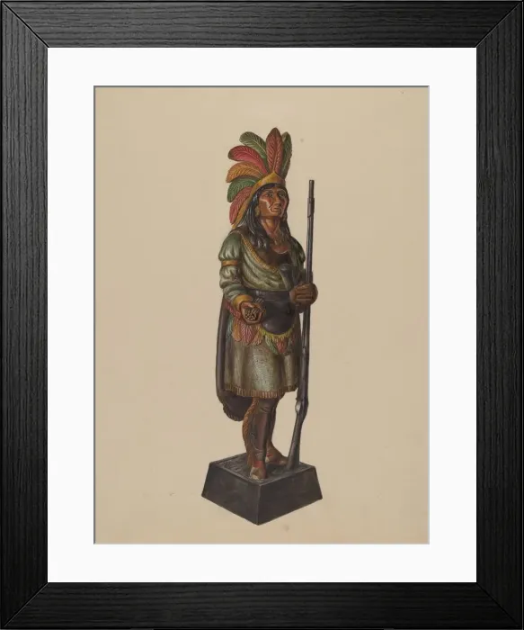 Framed Print : Cigar Store Indian, c. 1936. Creator: Walter Hochstrasser Framed Print : Cigar Store Indian, c. 1936. Creator: Walter Hochstrasser