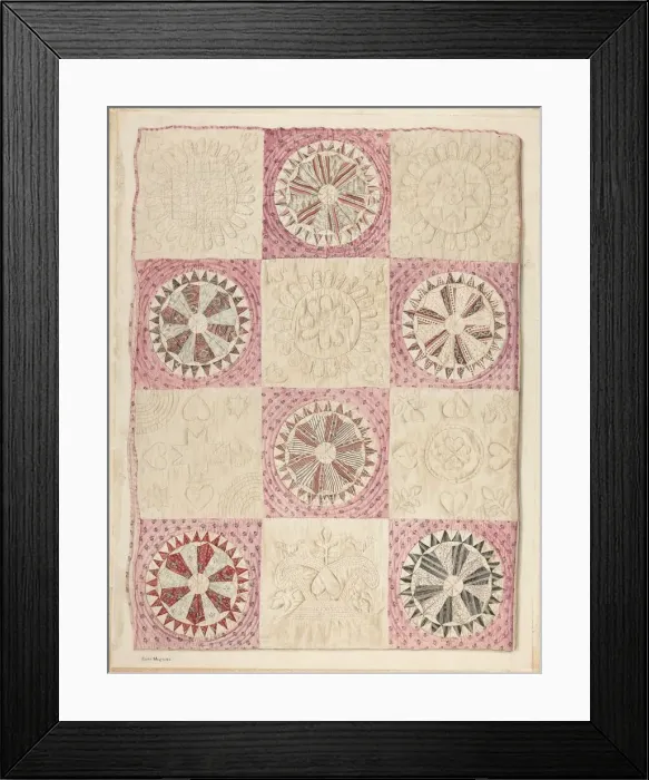 Framed Print : Wheel of Fortune Quilt, c. 1940. Creator: Edith Magnette