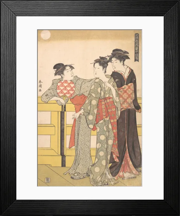 Framed Print : Three Women on a Bridge, ca. 1785. Creator: Katsukawa Shuncho Framed Print : Three Women on a Bridge, ca. 1785. Creator: Katsukawa Shuncho