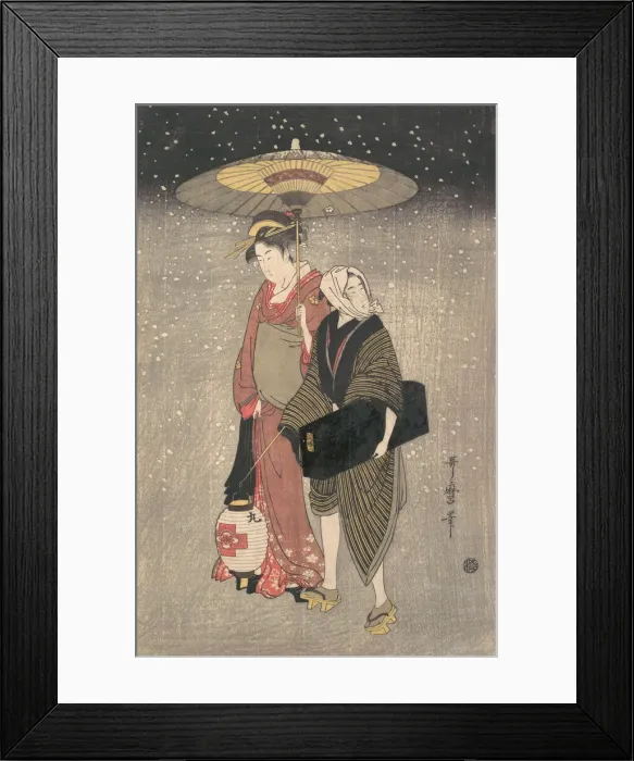 Framed Print : Geisha Walking through the Snow at Night, ca. 1797. Creator: Kitagawa Utamaro Framed Print : Geisha Walking through the Snow at Night, ca. 1797. Creator: Kitagawa Utamaro