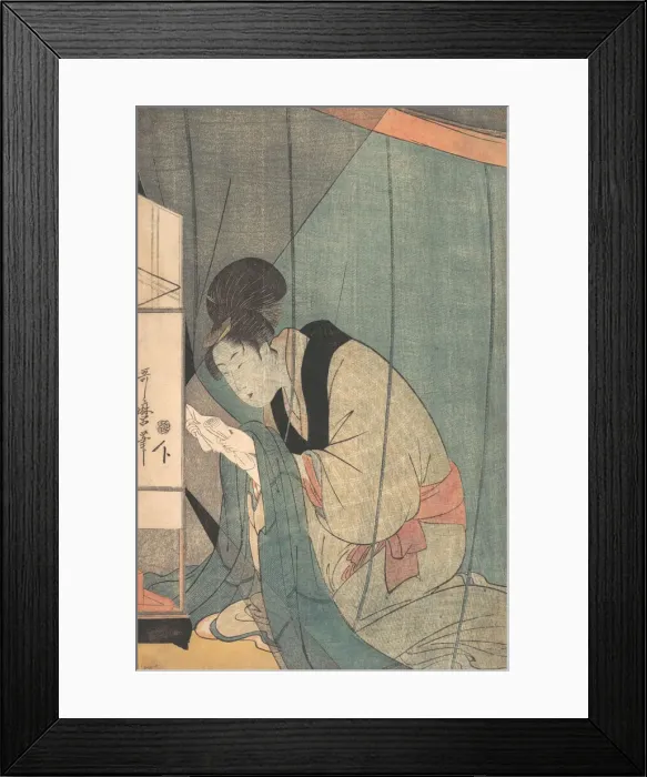 Framed Print : Woman Reading a Letter under a Mosquito Net, ca. 1798. Creator: Kitagawa Utamaro Framed Print : Woman Reading a Letter under a Mosquito Net, ca. 1798. Creator: Kitagawa Utamaro
