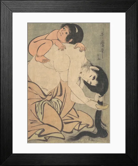 Framed Print : Yamauba Combing Her Hair, and Kintoki, ca. 1801. Creator: Kitagawa Utamaro Framed Print : Yamauba Combing Her Hair, and Kintoki, ca. 1801. Creator: Kitagawa Utamaro