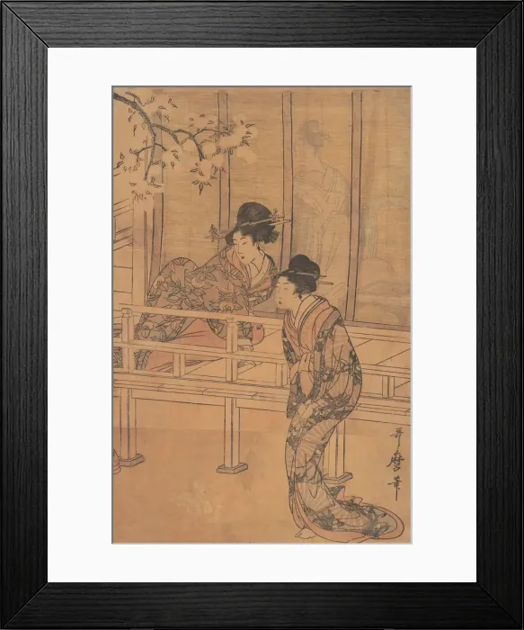 Framed Print : The Lady of Rokujo being Visited by the Princess Aoi, ca. 1805. Creator: Kitagawa Utamaro Framed Print : The Lady of Rokujo being Visited by the Princess Aoi, ca. 1805. Creator: Kitagawa Utamaro