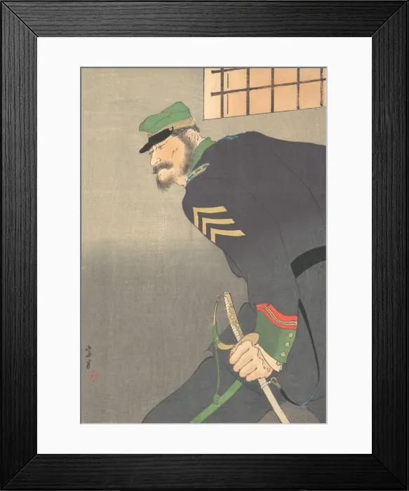 Framed Print : Print, [soldier with sword], ca. 1906. Creator: Munakata