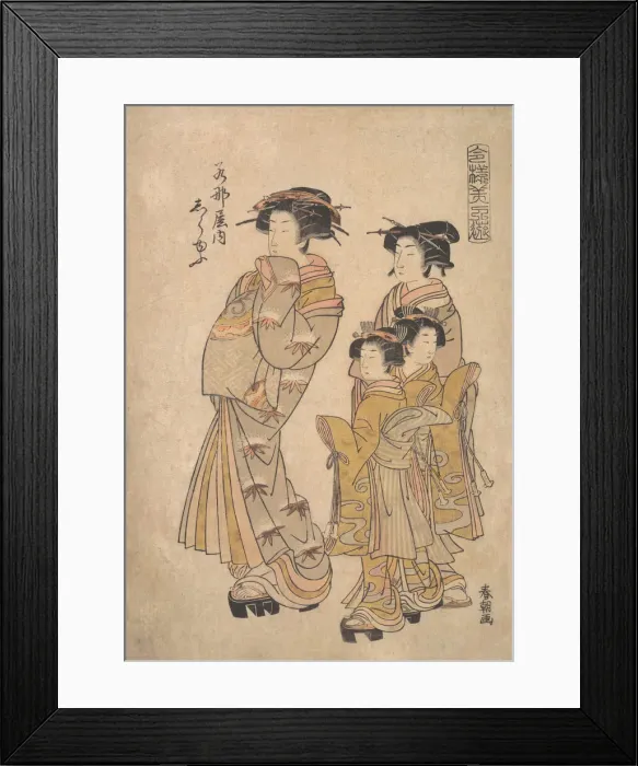 Framed Print : The Oiran Shirayu of Wakanaya attended by Two Kamuro and Shinzo, ca. 1778 Framed Print : The Oiran Shirayu of Wakanaya attended by Two Kamuro and Shinzo, ca. 1778