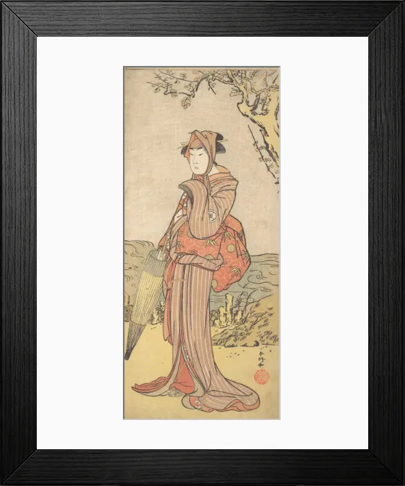 Framed Print : Iwai Kiyotaro as a Woman Standing under a Plum Tree, ca. 1788. Creator: Katsukawa Shunko Framed Print : Iwai Kiyotaro as a Woman Standing under a Plum Tree, ca. 1788. Creator: Katsukawa Shunko
