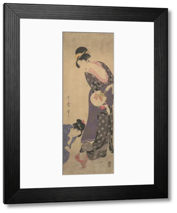 Framed Print : Two Women with a Baby who is Playing on the Floor, ca. 1793. Creator: Kitagawa Utamaro Framed Print : Two Women with a Baby who is Playing on the Floor, ca. 1793. Creator: Kitagawa Utamaro
