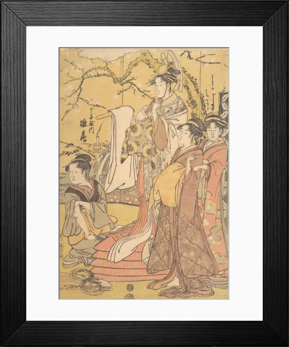 Framed Print : The Oiran Hinazuru of Chojiya Standing upon a Pile of Futon, ca. 1794 Framed Print : The Oiran Hinazuru of Chojiya Standing upon a Pile of Futon, ca. 1794