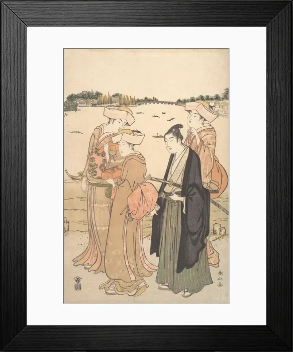 Framed Print : A Young Samurai and Three Women, ca. 1789. Creator: Katsukawa Shunzan Framed Print : A Young Samurai and Three Women, ca. 1789. Creator: Katsukawa Shunzan