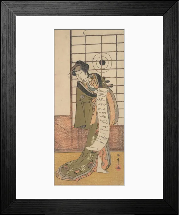 Framed Print : The Second Yamashito Kinsaku as a Courtesan Standing in a Room, ca. 1779. Creator: Shunsho Framed Print : The Second Yamashito Kinsaku as a Courtesan Standing in a Room, ca. 1779. Creator: Shunsho
