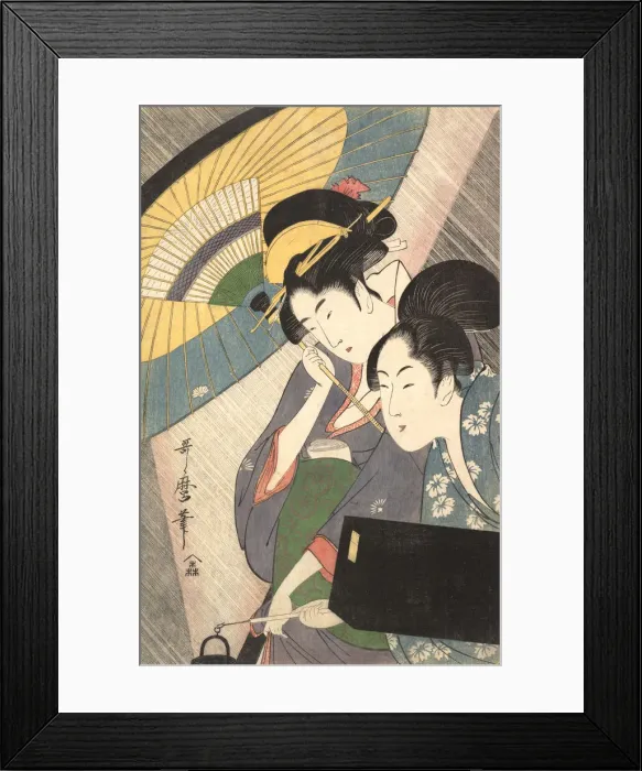 Framed Print : Geisha and Attendant on a Rainy Night, ca. 1797. Creator: Kitagawa Utamaro Framed Print : Geisha and Attendant on a Rainy Night, ca. 1797. Creator: Kitagawa Utamaro
