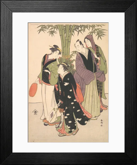 Framed Print : Kabuki Actors Segawa Kikunojo III and Ichikawa Monnosuke II and Two Courtesans Celebr... ca. 1790s. Creator: Katsukawa Shunko Framed Print : Kabuki Actors Segawa Kikunojo III and Ichikawa Monnosuke II and Two Courtesans Celebr... ca. 1790s. Creator: Katsukawa Shunko