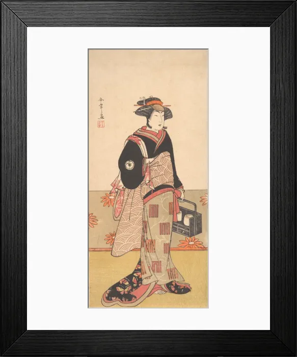 Framed Print : The Actor Iwai Hanshiro IV as a Woman in a Black Kimono, ca. 1780. Creator: Shunsho Framed Print : The Actor Iwai Hanshiro IV as a Woman in a Black Kimono, ca. 1780. Creator: Shunsho