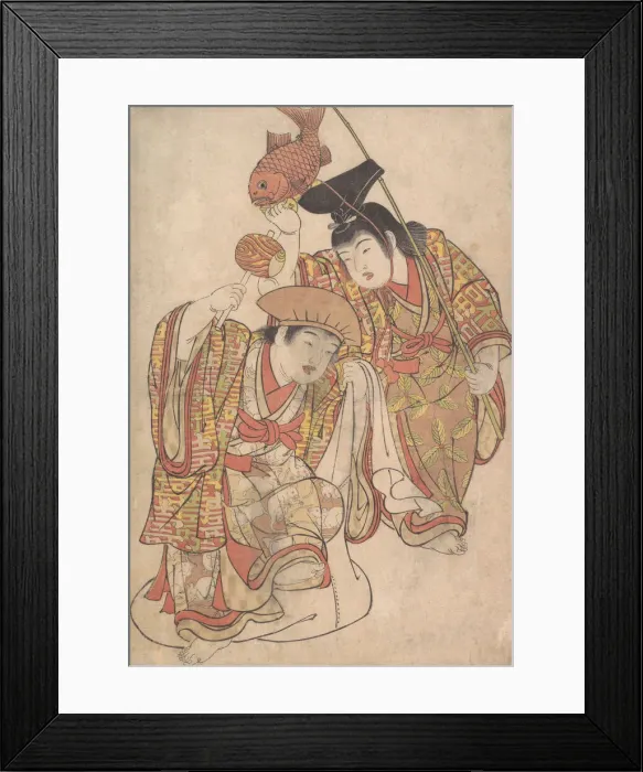 Framed Print : Boys Maquerading as Daikoku and Ebisu, ca. 1780. Creator: Kitao Shigemasa Framed Print : Boys Maquerading as Daikoku and Ebisu, ca. 1780. Creator: Kitao Shigemasa